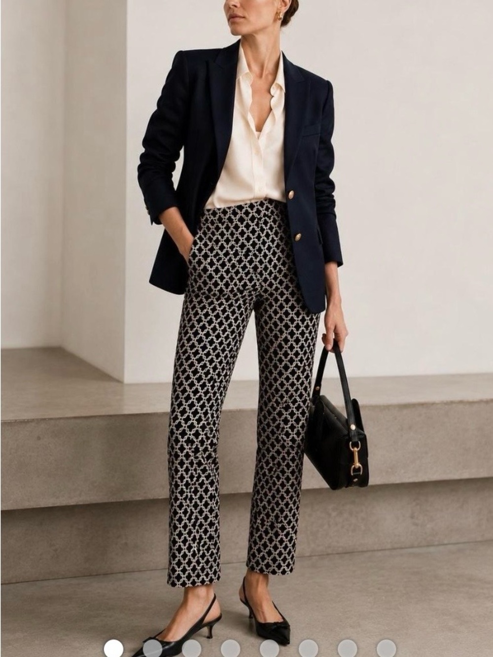 Laundry By Shelli Segal Navy & Cream Geometric Straight-Leg Pants Size 14